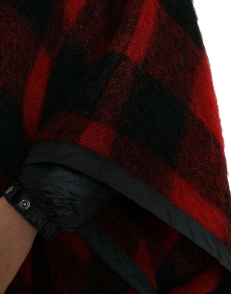 Black Red Buffalo Check Hooded Poncho Jacket