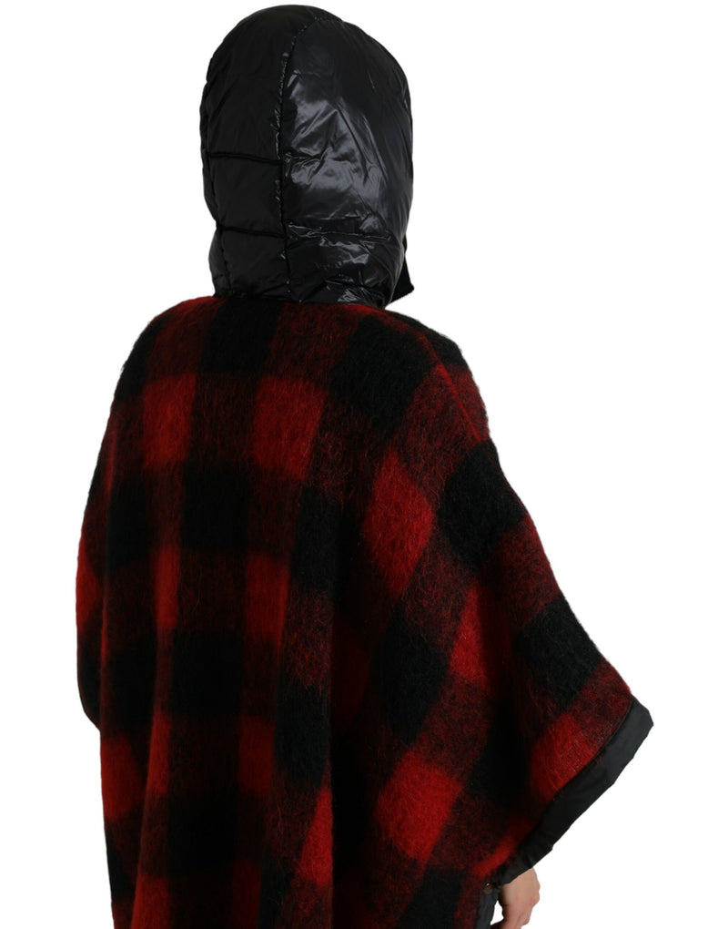 Black Red Buffalo Check Hooded Poncho Jacket