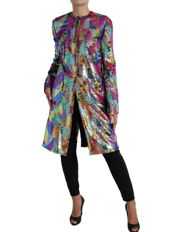 Multicolor Polyester Sequined Coat Jacket