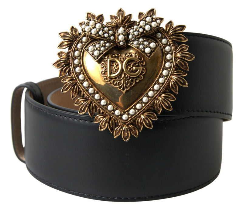 Black Leather DEVOTION Heart Buckle Belt