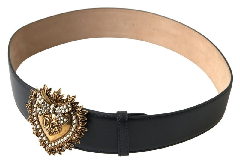 Black Leather DEVOTION Heart Buckle Belt