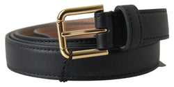 Black Leather Gold Tone Metal Buckle Belt