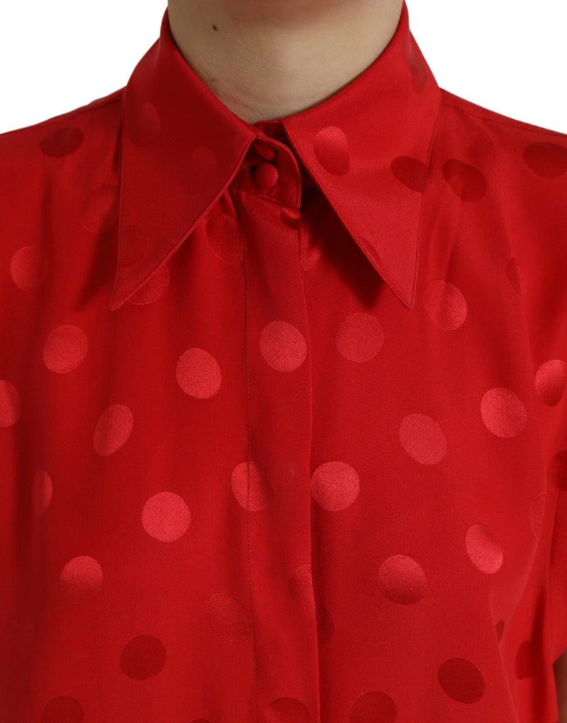 Red Polka Dot Sleeveless Collared Blouse Top