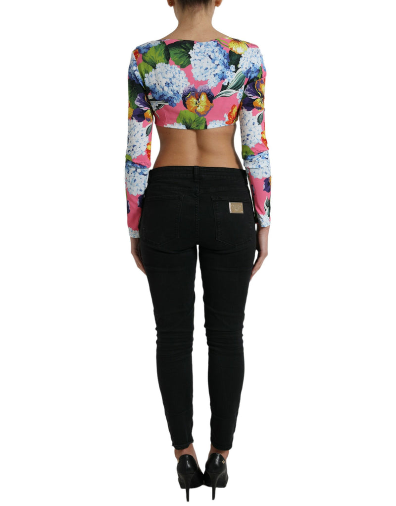 Multicolor Floral Long Sleeves Cropped Top