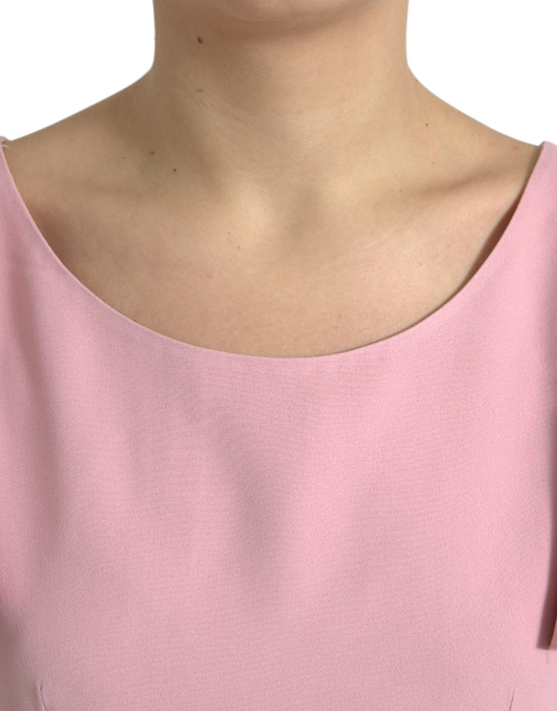 Pink Short Sleeves Round Neck Blouse Top