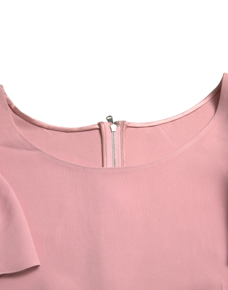 Pink Short Sleeves Round Neck Blouse Top