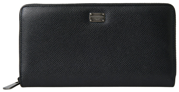 Black Leather Zip Around Continental Men Wallet