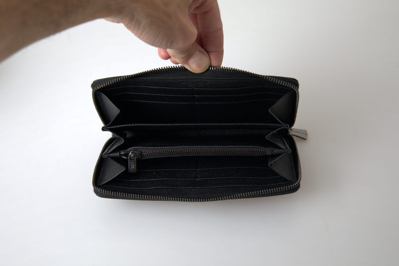 Black Leather Zip Around Continental Men Wallet