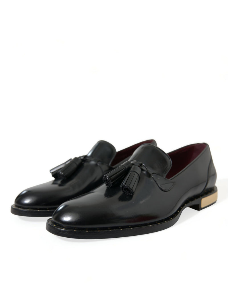 Black Brushed Calfskin Loafers Dress Shoes