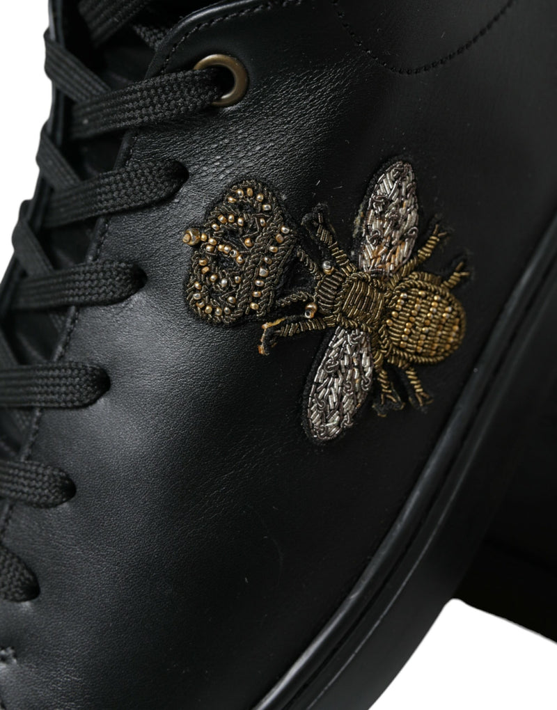 Black Crown Bee logo Mid Top Portofino Sneakers Shoes