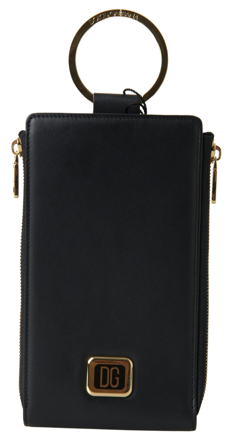 Black Leather DG Logo Gold Zip Card Holder Men Wallet