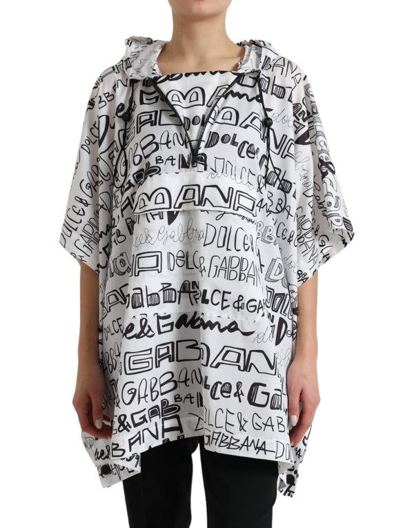 White Logo Print Hooded Blouson T-shirt Top