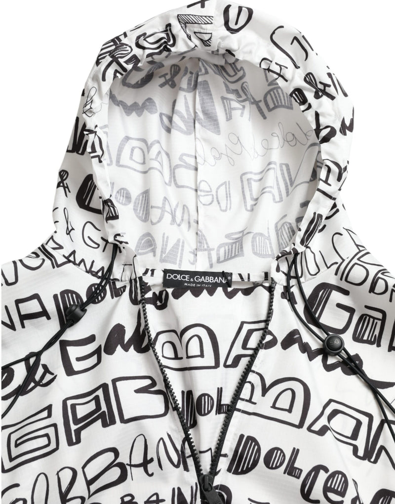 White Logo Print Hooded Blouson T-shirt Top