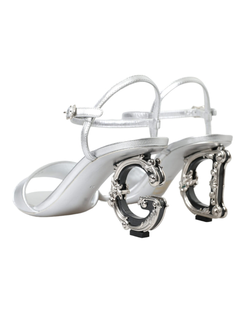 Silver Leather Baroque Heel Sandals Shoes