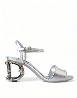 Silver Leather Baroque Heel Sandals Shoes