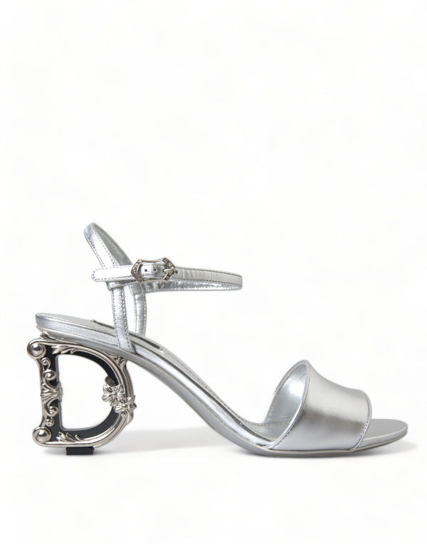 Silver Leather Baroque Heel Sandals Shoes