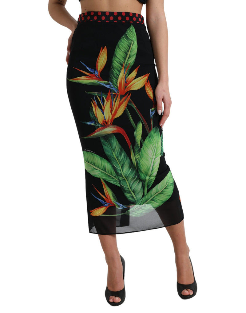 Black Strelitzia High Waist Pencil Cut Skirt