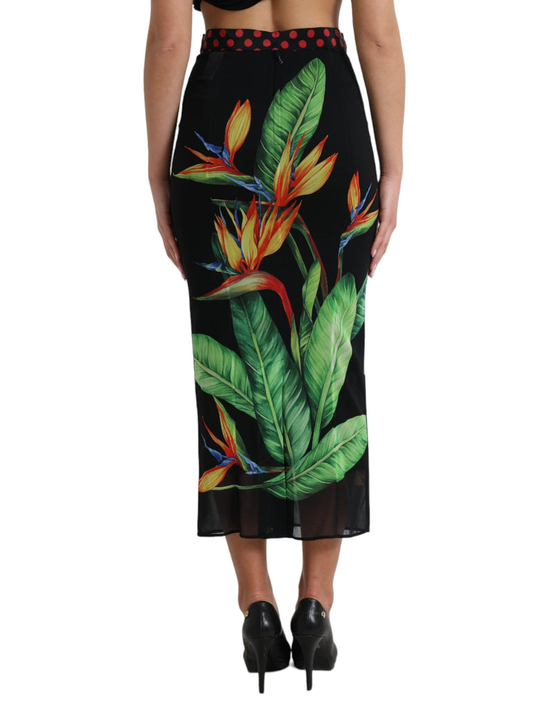 Black Strelitzia High Waist Pencil Cut Skirt