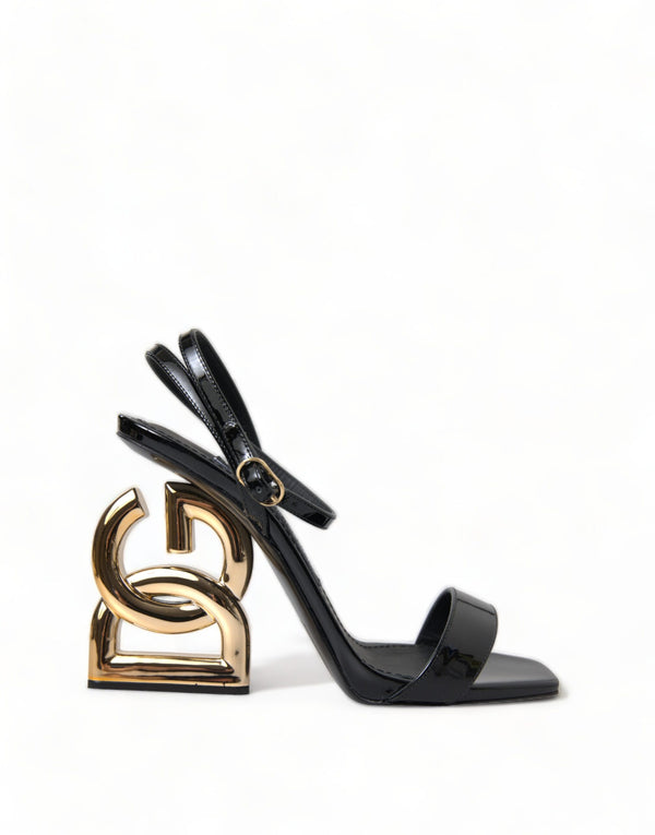 Black Leather Baroque Heel Sandals Shoes