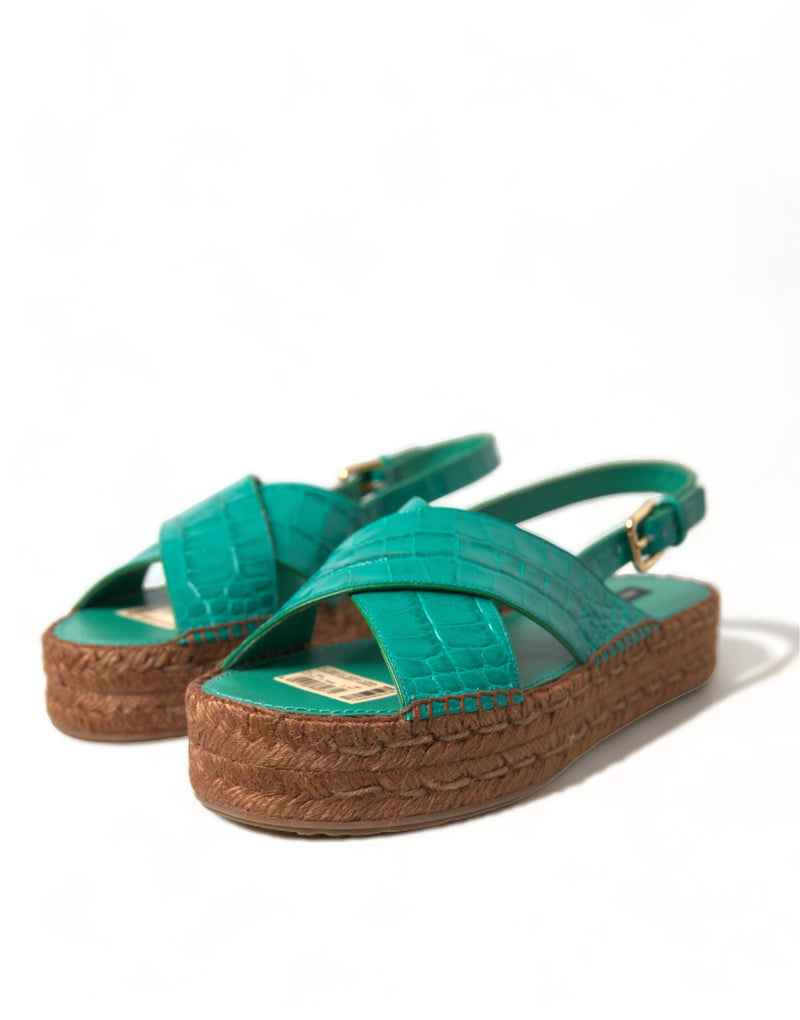 Green Leather Platform Espadrille Sandal Shoes