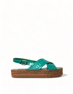 Green Leather Platform Espadrille Sandal Shoes