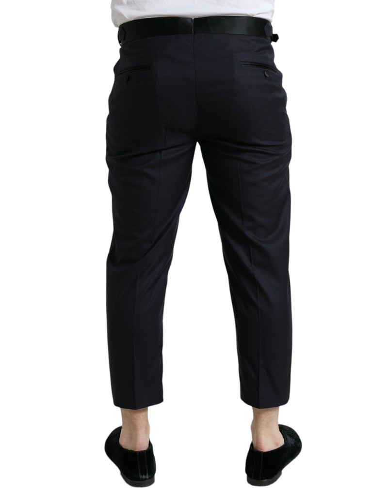 Blue Wool Cropped Tapered Pants