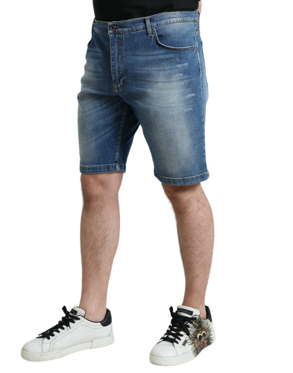 Blue Washed Cotton Bermuda Denim Men Shorts