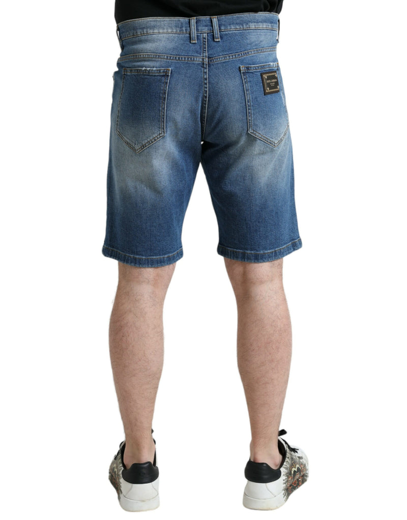 Blue Washed Cotton Bermuda Denim Men Shorts