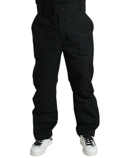 Black Polyester Logo Straight Pants