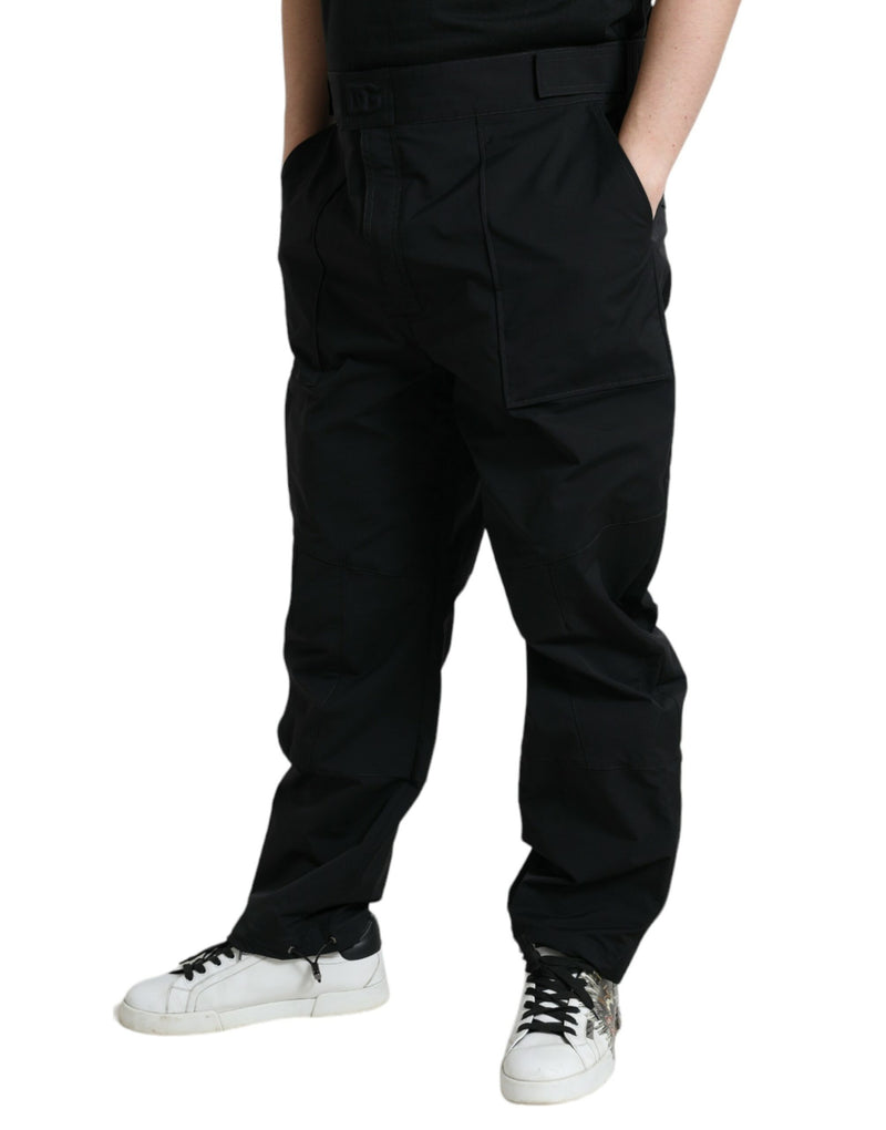 Black Polyester Logo Straight Pants