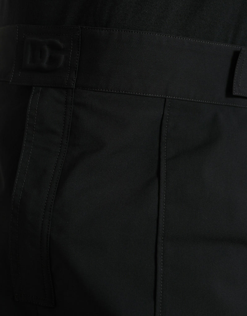 Black Polyester Logo Straight Pants