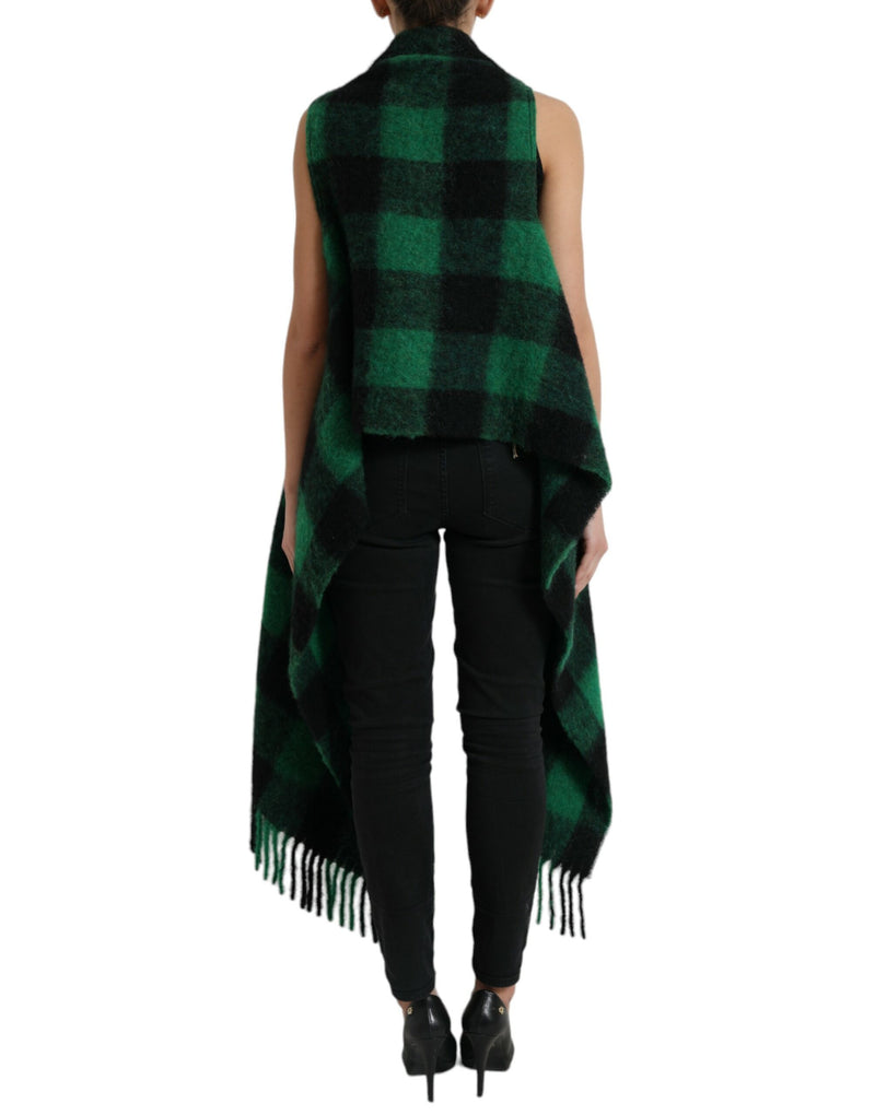 Black Green Buffalo Check Poncho Coat Jacket