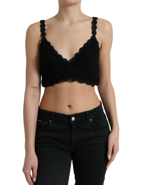 Black Cotton Bustier Cropped Crochet Tank Top