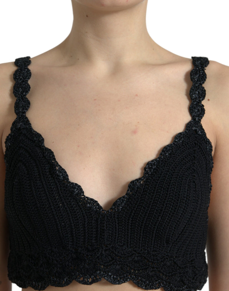 Black Cotton Bustier Cropped Crochet Tank Top