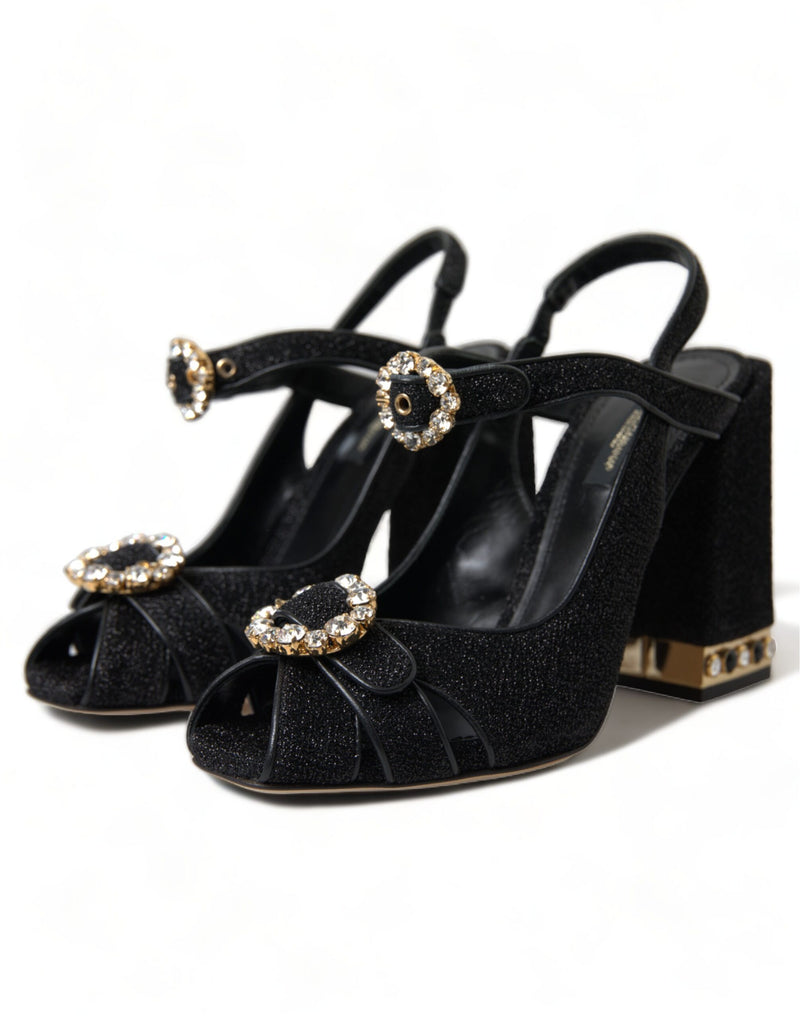 Black Crystal Ankle Strap Sandals Shoes