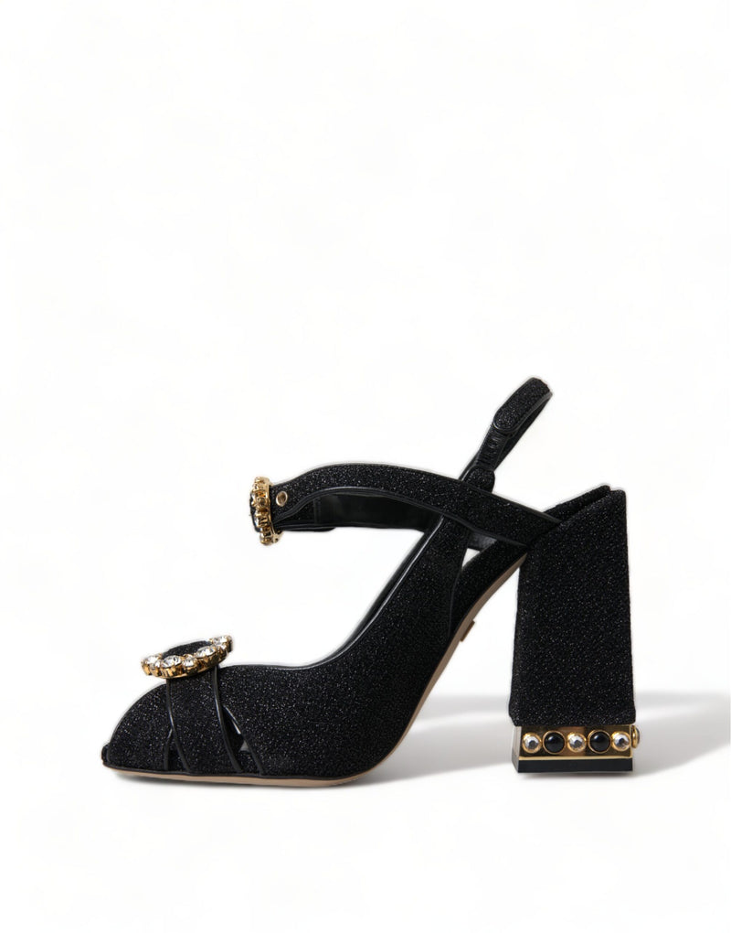 Black Crystal Ankle Strap Sandals Shoes