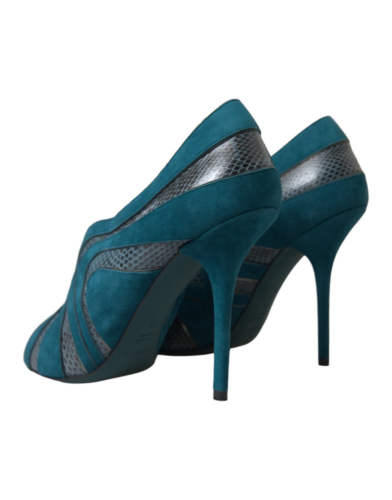 Teal Suede Leather Peep Toe Heels Pumps Shoes