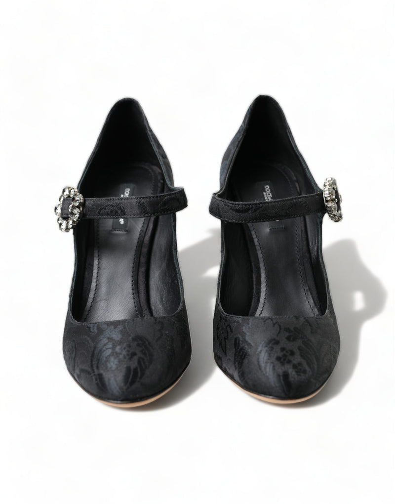 Black Brocade Mary Janes Heels Pumps Shoes