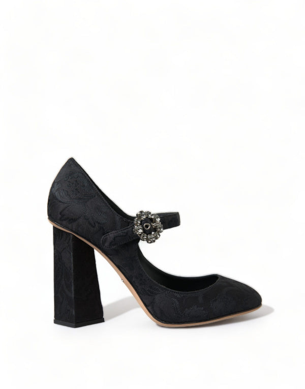 Black Brocade Mary Janes Heels Pumps Shoes