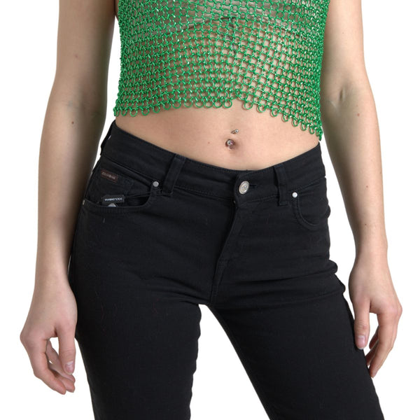 Green Aluminum Sleeveless Halter Cropped Tank Top