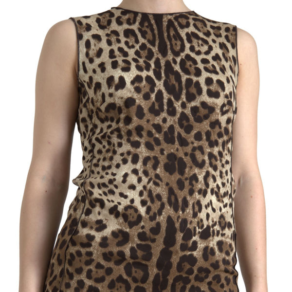 Brown Leopard Viscose Sleeveless Tank Top