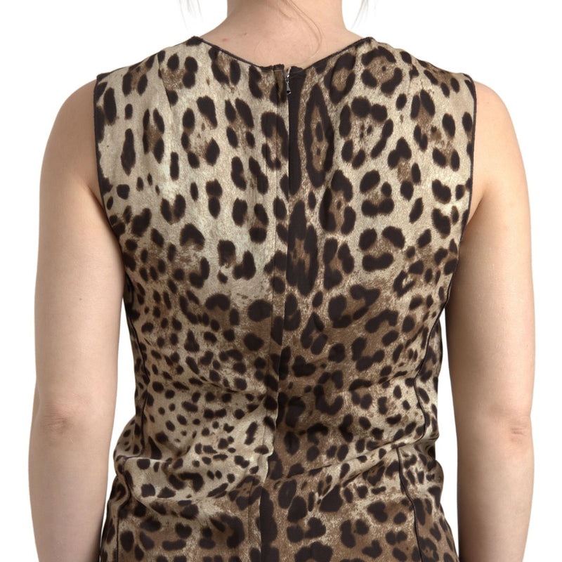 Brown Leopard Viscose Sleeveless Tank Top