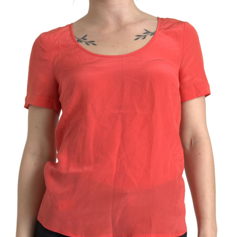 Orange Silk Short Sleeve Casual Blouse Top