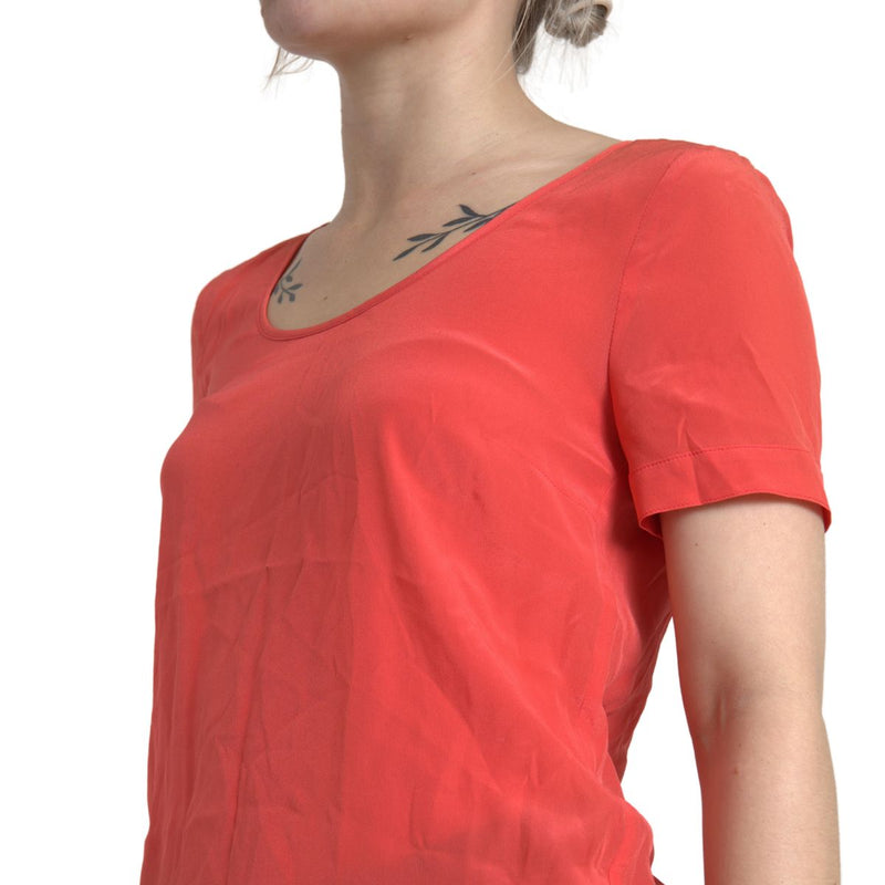 Orange Silk Short Sleeve Casual Blouse Top