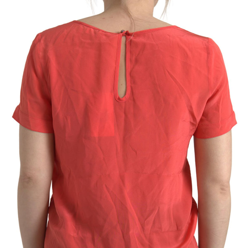 Orange Silk Short Sleeve Casual Blouse Top