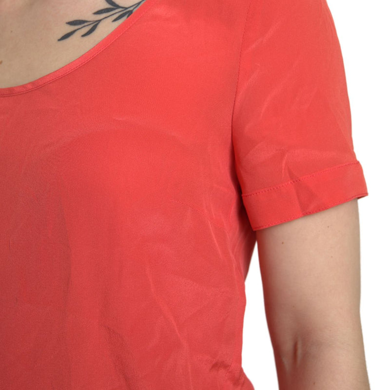 Orange Silk Short Sleeve Casual Blouse Top