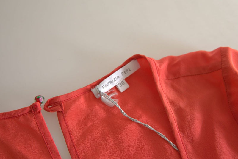 Orange Silk Short Sleeve Casual Blouse Top