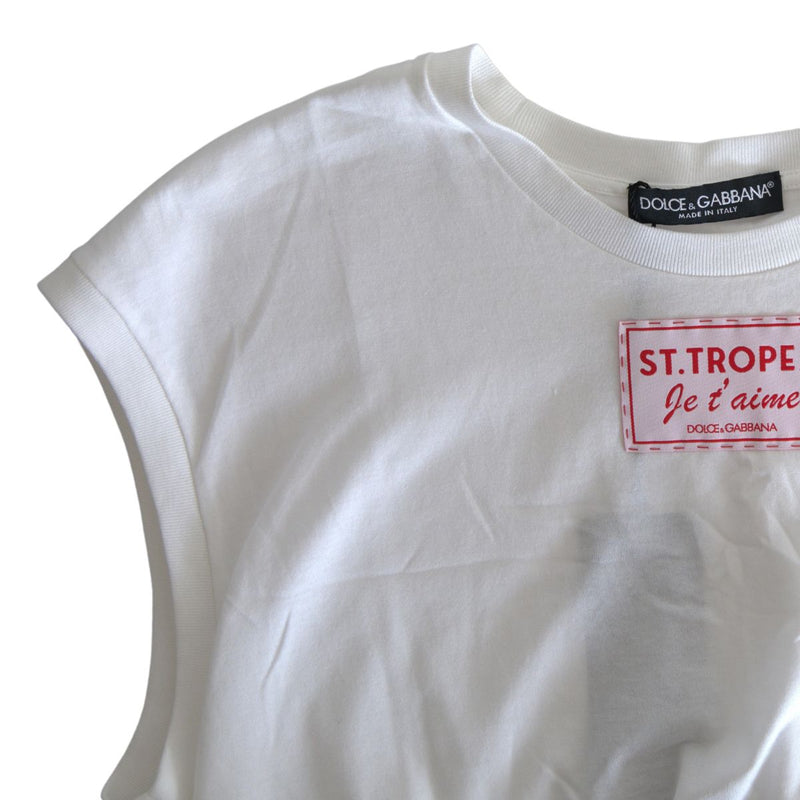 White Cotton St. Tropez Crew Neck Tank T-shirt