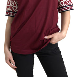 Maroon Logo Print Cotton Crew Neck Tee T-shirt