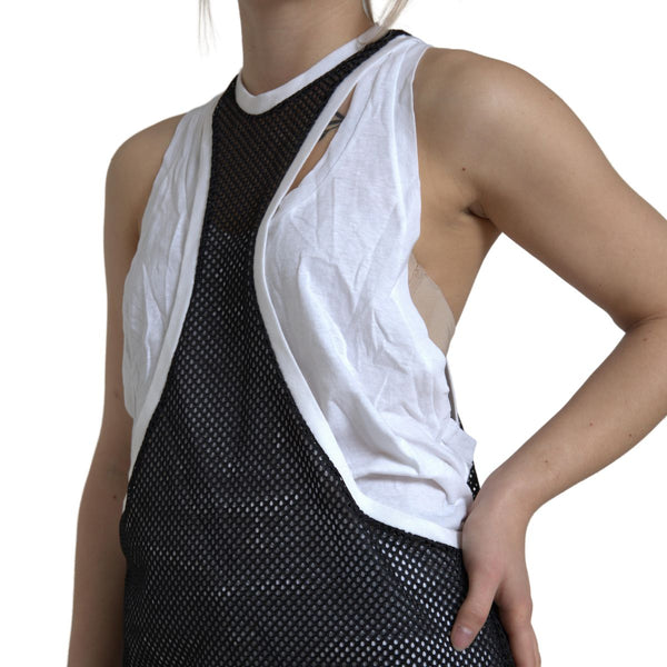 Black White Crewneck Sleeveless Tank Top